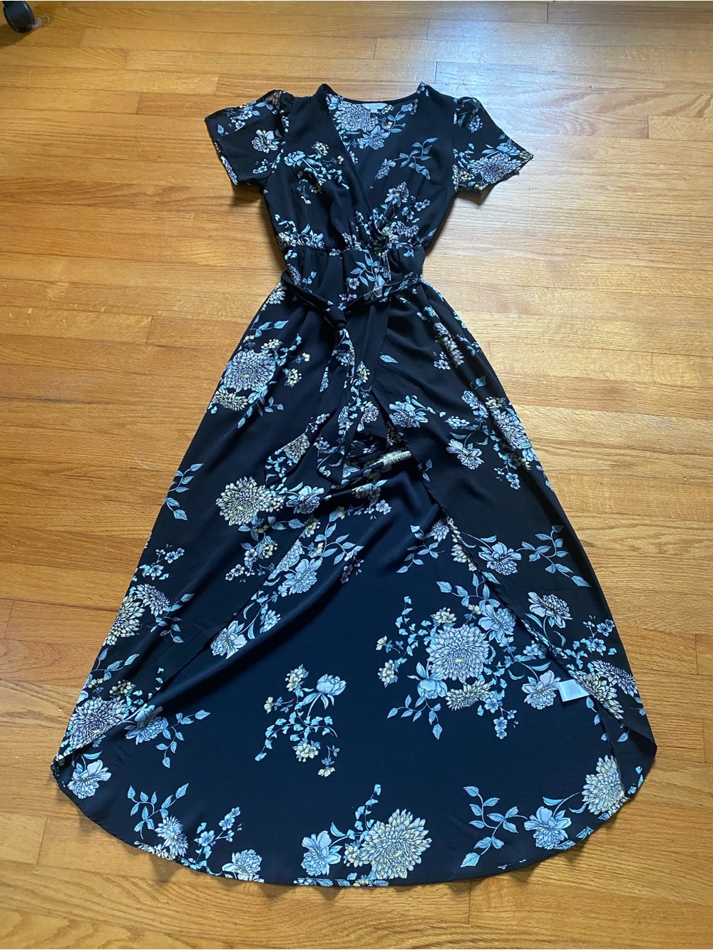 Candie's Black Maxi Dress with Blue and Cream Floral Print